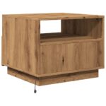 Table basse avec lumières LED chêne artisanal 50x49x40 cm – Image 7