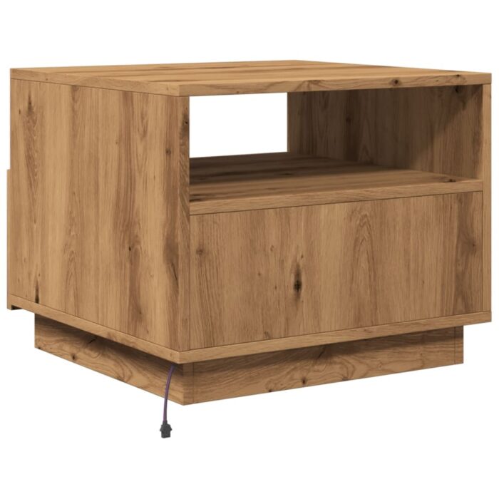 Table basse avec lumières LED chêne artisanal 50x49x40 cm – Image 7