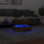 Table basse avec lumières LED vieux bois 50x50x40 cm – Image 3