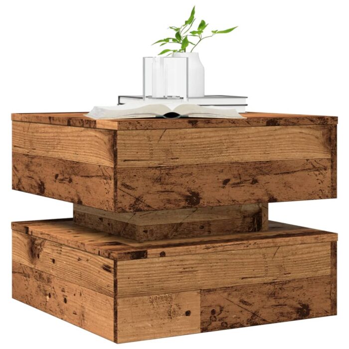 Table basse avec lumières LED vieux bois 50x50x40 cm – Image 4