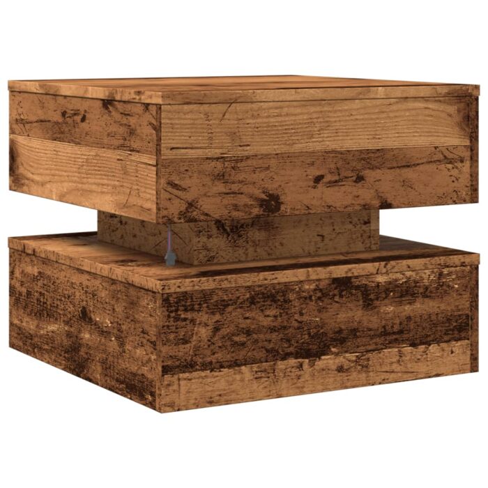 Table basse avec lumières LED vieux bois 50x50x40 cm – Image 7
