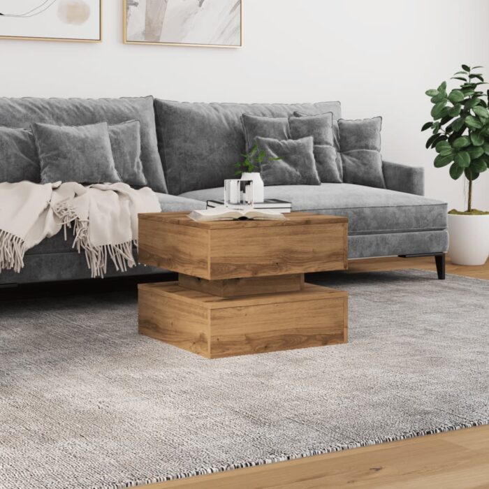 Table basse avec lumières LED chêne artisanal 50x50x40 cm – Image 2