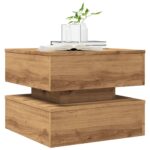 Table basse avec lumières LED chêne artisanal 50x50x40 cm – Image 4