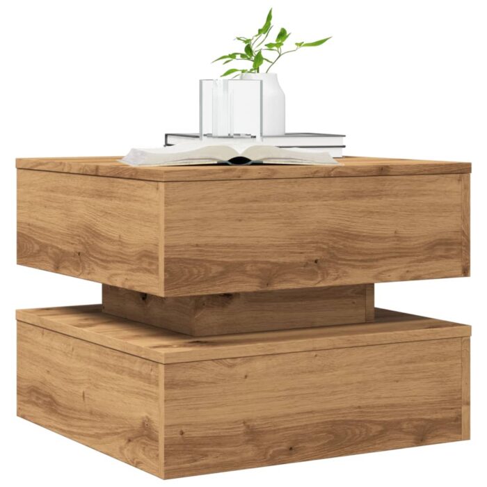 Table basse avec lumières LED chêne artisanal 50x50x40 cm – Image 4