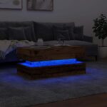 Table basse avec lumières LED vieux bois 90x50x40 cm – Image 3