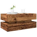 Table basse avec lumières LED vieux bois 90x50x40 cm – Image 4