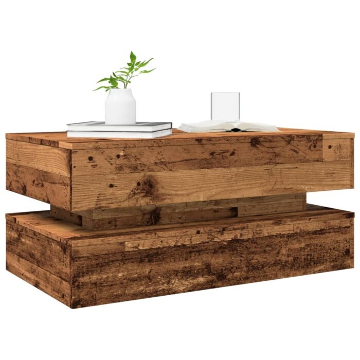 Table basse avec lumières LED vieux bois 90x50x40 cm – Image 4