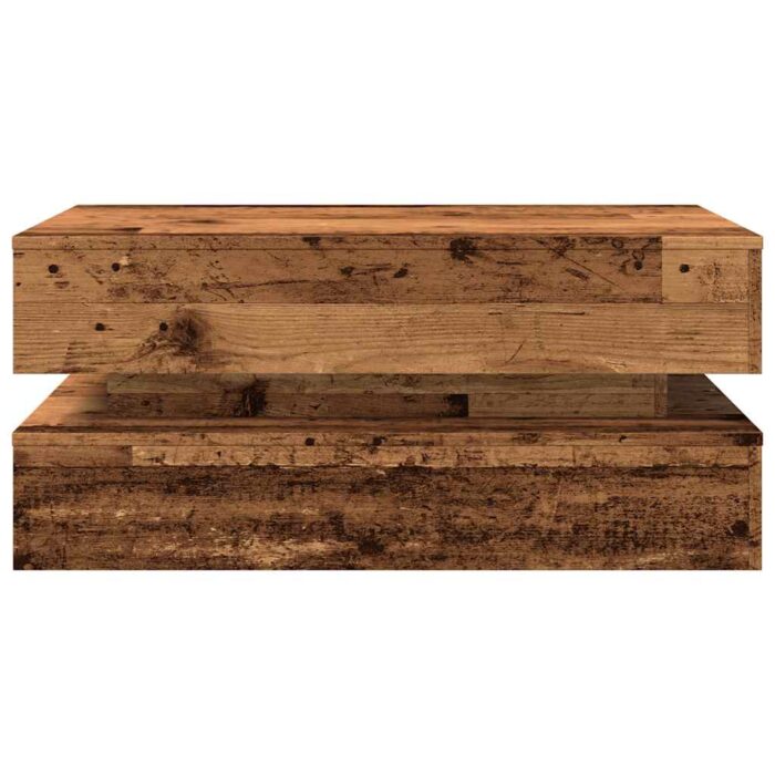 Table basse avec lumières LED vieux bois 90x50x40 cm – Image 5