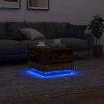 Table basse avec lumières LED vieux bois 50x50x40 cm – Image 3