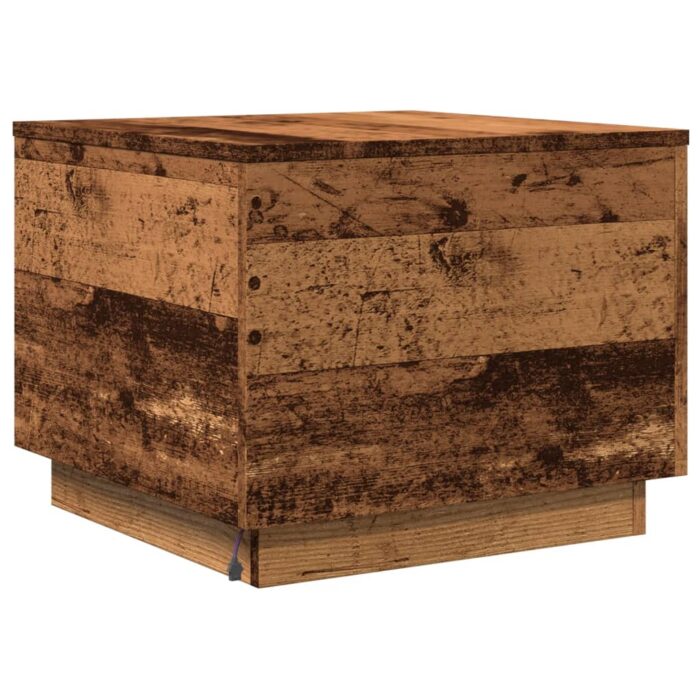 Table basse avec lumières LED vieux bois 50x50x40 cm – Image 7