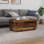 Table basse avec lumières LED vieux bois 90x50x40 cm – Image 2
