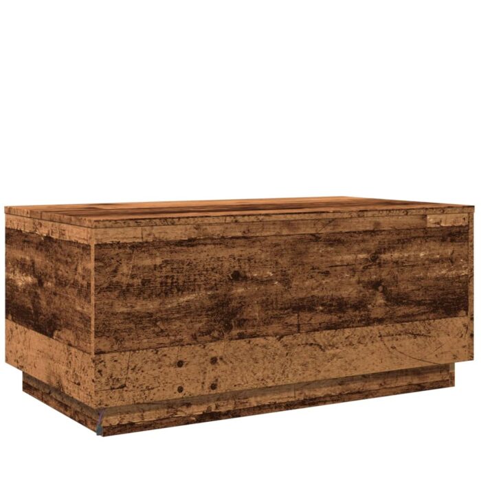 Table basse avec lumières LED vieux bois 90x50x40 cm – Image 7