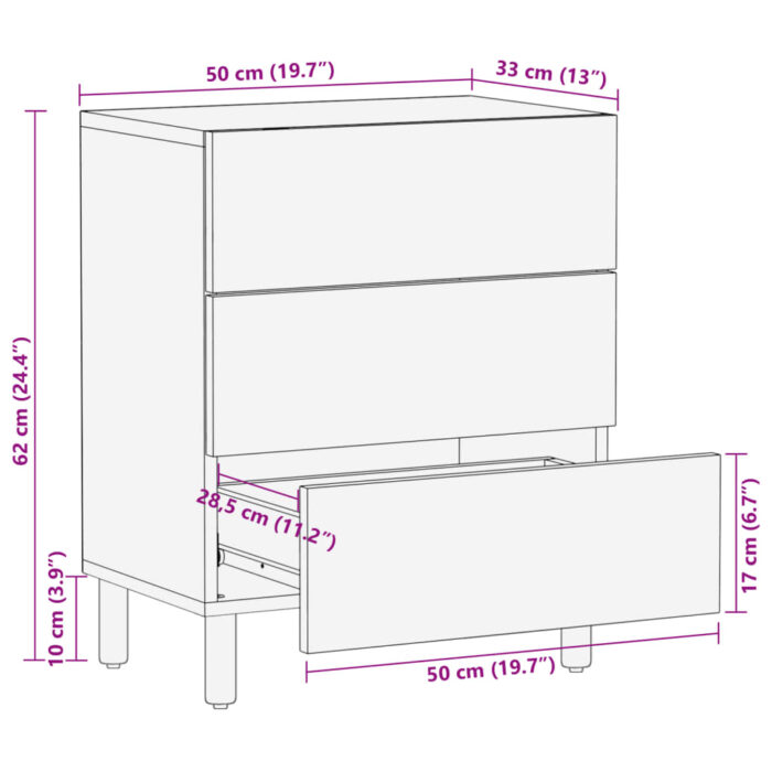 Table de chevet noir 50x33x62 cm bois d'ingénierie – Image 10