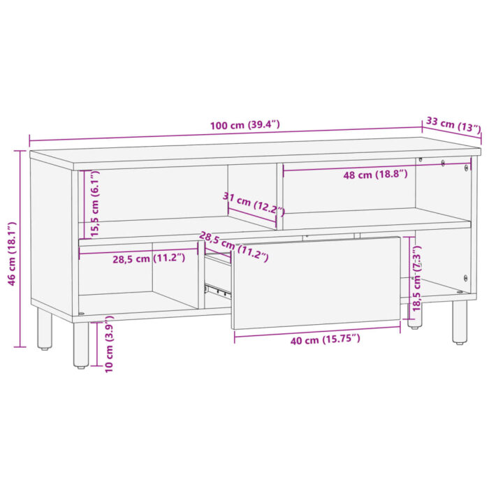 Meuble TV noir 100x33x46 cm bois d'ingénierie – Image 10