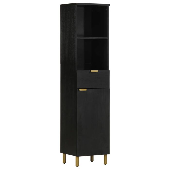 Armoire de salle de bain noir 38x33x160 cm bois massif manguier – Image 1
