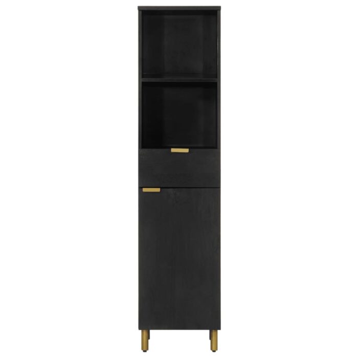 Armoire de salle de bain noir 38x33x160 cm bois massif manguier – Image 2