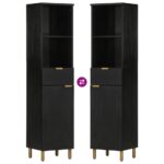 Armoire de salle de bain noir 38x33x160 cm bois massif manguier – Image 5