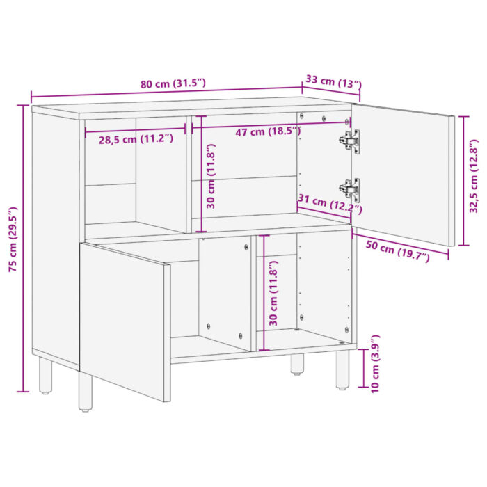 Buffet noir 80x33x75 cm bois d'ingénierie – Image 11