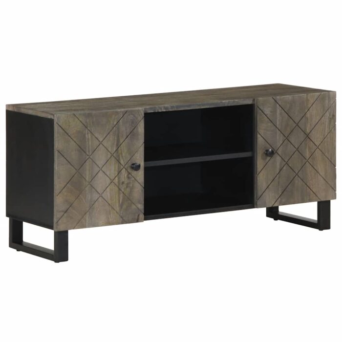 Meuble TV noir 105x33x46 cm bois massif de manguier – Image 1
