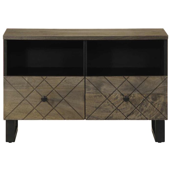 Meuble TV noir 70x33x46 cm bois massif de manguier – Image 2
