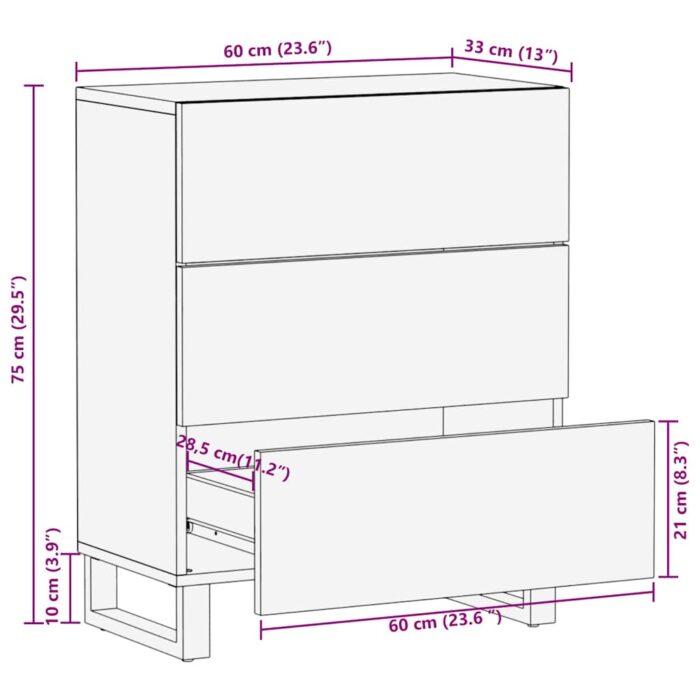 Buffet noir 60x33x75 cm bois massif de manguier – Image 10