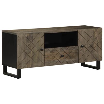 Meuble TV noir 105x33x46 cm bois massif de manguier