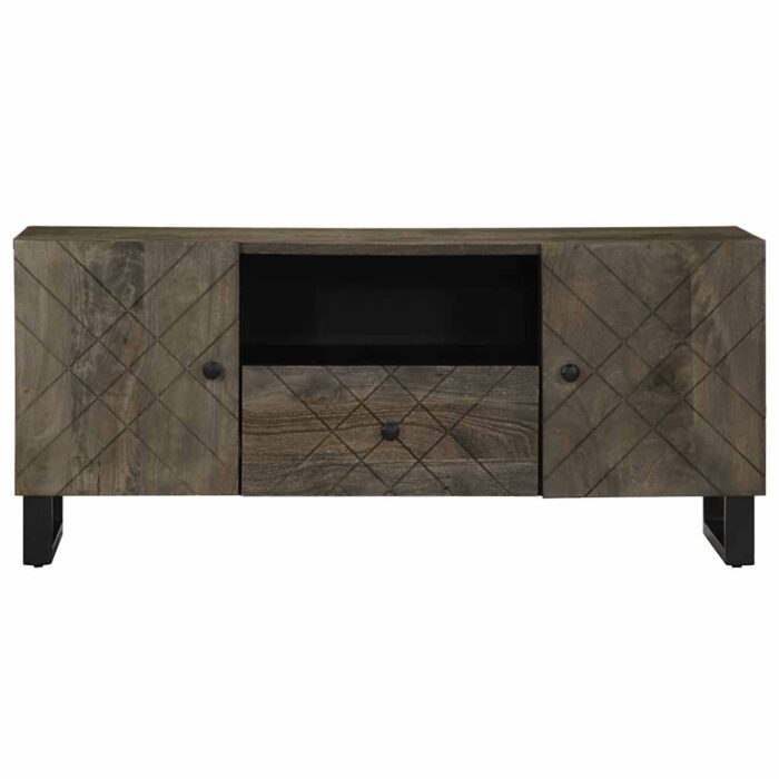 Meuble TV noir 105x33x46 cm bois massif de manguier – Image 2