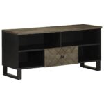 Meuble TV noir 100x33x46 cm bois massif de manguier