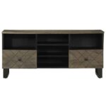 Meuble TV noir 100x33x46 cm bois massif de manguier – Image 2