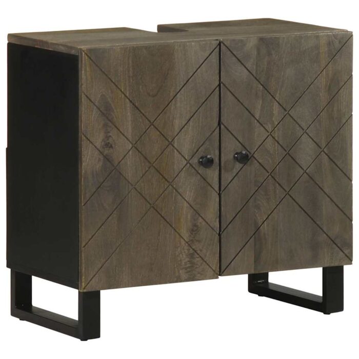 Armoire de lavabo noir 62x33x58 cm bois massif de manguier – Image 1