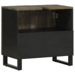Armoire de lavabo noir 62x33x58 cm bois massif de manguier – Image 4
