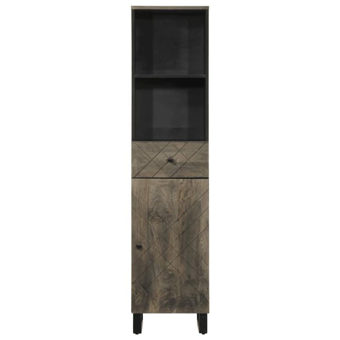 Armoire de salle de bain noir 38x33x160 cm bois massif manguier – Image 2