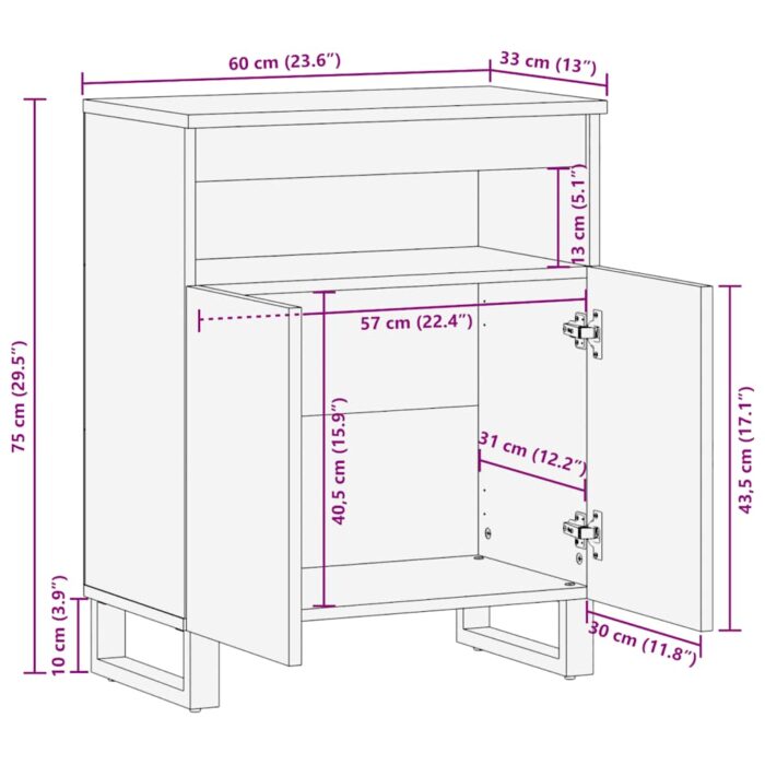 Buffet noir 60x33x75 cm bois massif de manguier – Image 10