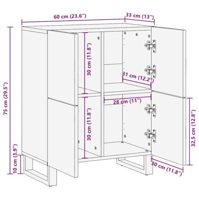 Buffet noir 60x33x75 cm bois massif de manguier – Image 10