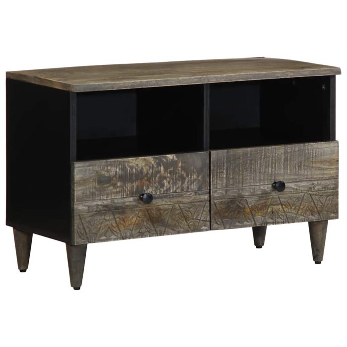Meuble TV gris clair 70x33,5x46 cm bois massif de manguier – Image 1