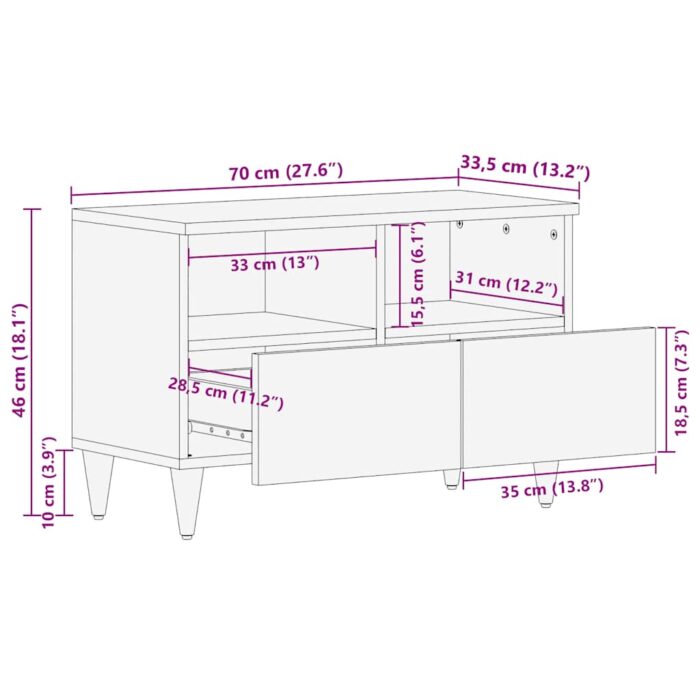 Meuble TV gris clair 70x33,5x46 cm bois massif de manguier – Image 10