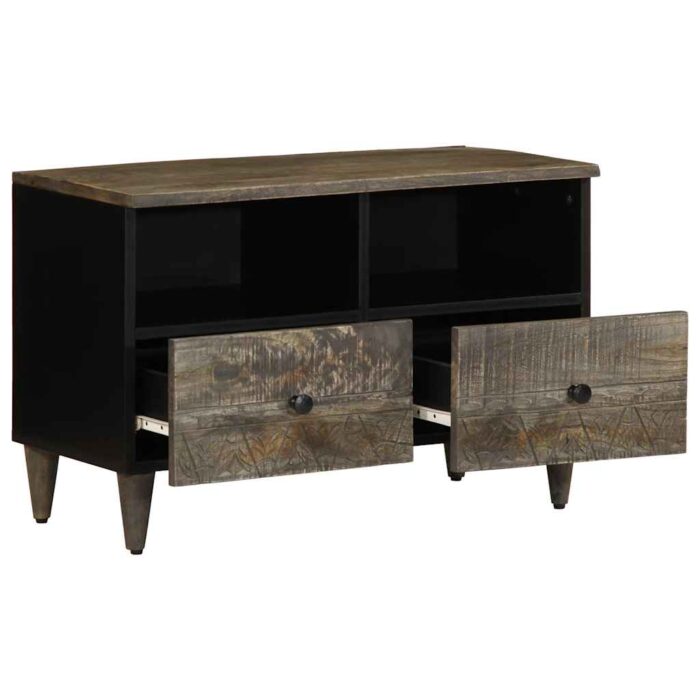 Meuble TV gris clair 70x33,5x46 cm bois massif de manguier – Image 2