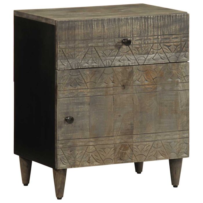 Table de chevet gris clair 50x33x60 cm bois de manguier massif – Image 1