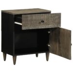 Table de chevet gris clair 50x33x60 cm bois de manguier massif – Image 2