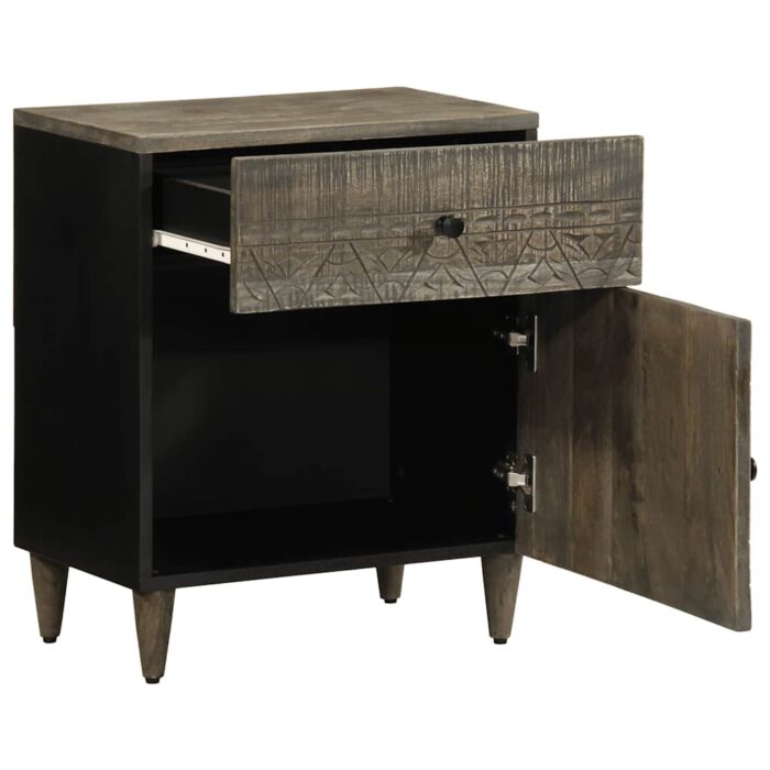 Table de chevet gris clair 50x33x60 cm bois de manguier massif – Image 2