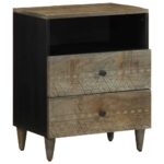Table de chevet gris clair 50x33x60 cm bois de manguier massif