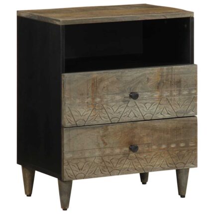 Table de chevet gris clair 50x33x60 cm bois de manguier massif