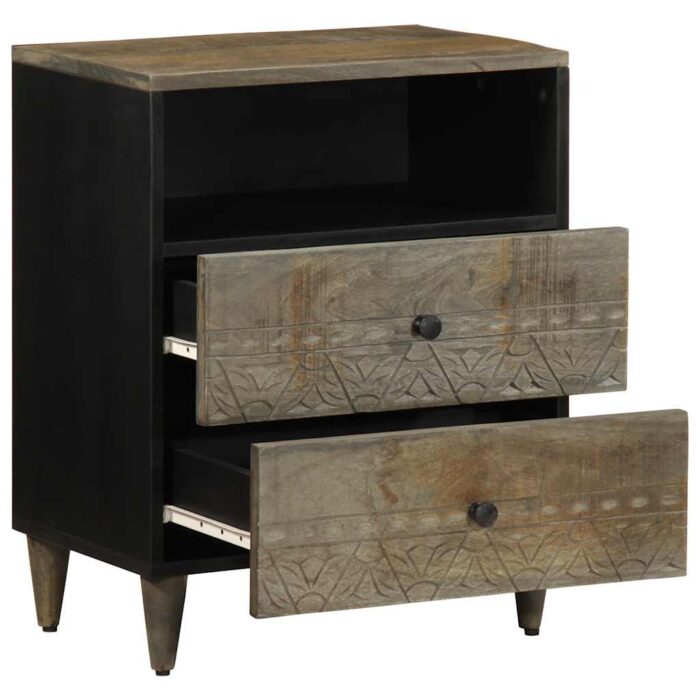 Table de chevet gris clair 50x33x60 cm bois de manguier massif – Image 2