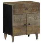 Table de chevet gris clair 50x33x60 cm bois de manguier massif
