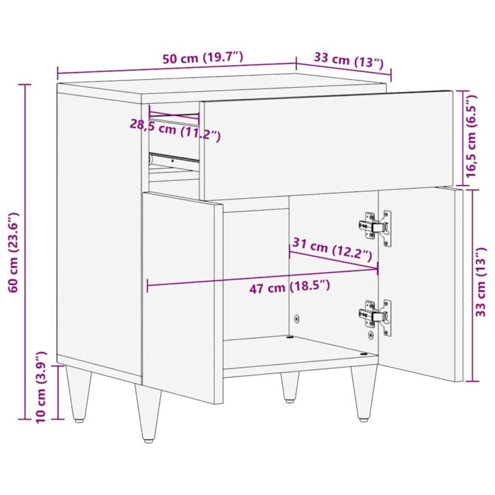 Table de chevet gris clair 50x33x60 cm bois de manguier massif – Image 10
