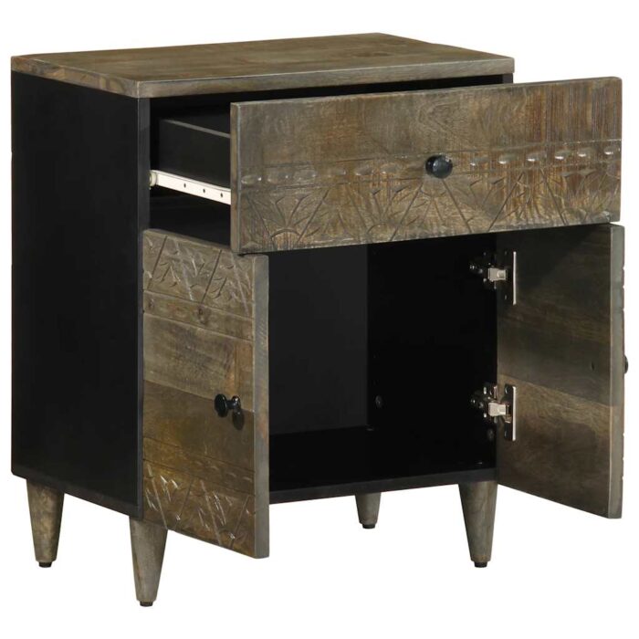 Table de chevet gris clair 50x33x60 cm bois de manguier massif – Image 2