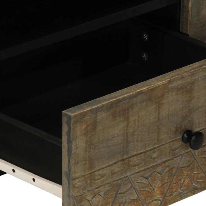 Meuble TV gris clair 105x33,5x46 cm bois massif de manguier – Image 6