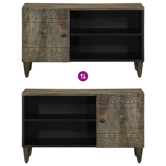 Meuble TV gris clair 80x31,5x46 cm bois massif de manguier – Image 5