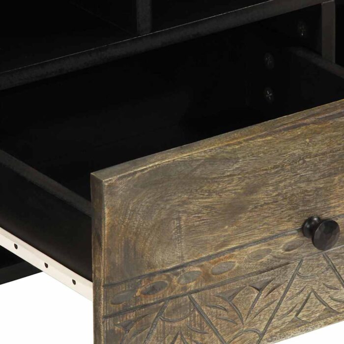 Meuble TV noir 100x33x46 cm bois massif de manguier – Image 6