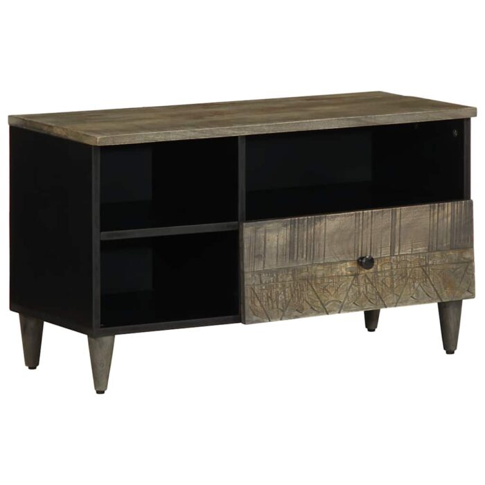 Meuble TV noir 80x33x46 cm bois massif de manguier – Image 1